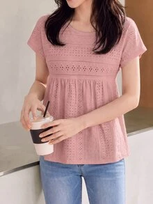 EMERY ROSE Camiseta unicolor de manga murciélago peplum - Rosa vieja - Ver 4