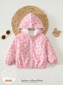 Cozy Pixies 女嬰粉色豹紋保暖內裡連帽長袖冬季外套 - 粉色 - 查看 7