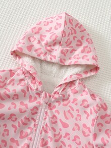 Cozy Pixies 女嬰粉色豹紋保暖內裡連帽長袖冬季外套 - 粉色 - 查看 3