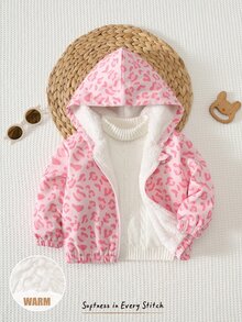 Cozy Pixies 女嬰粉色豹紋保暖內裡連帽長袖冬季外套 - 粉色 - 查看 8