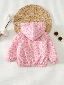 Cozy Pixies 女嬰粉色豹紋保暖內裡連帽長袖冬季外套 - 粉色 - 查看 2