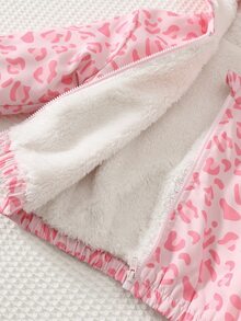 Cozy Pixies 女嬰粉色豹紋保暖內裡連帽長袖冬季外套 - 粉色 - 查看 5