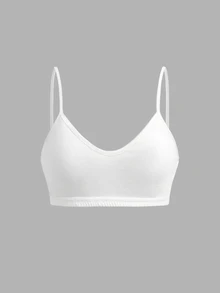 SHEIN Girlism 兒童青少年女孩黑白灰 3 件組多件套裝，簡約 V 領細肩帶背心、墊肩內衣與工字背內褲套組，舒適純色，春夏穿著，Clean Girl/美式風格，青少年女孩 - 彩色 - 查看 8