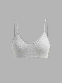 SHEIN Girlism 兒童青少年女孩黑白灰 3 件組多件套裝，簡約 V 領細肩帶背心、墊肩內衣與工字背內褲套組，舒適純色，春夏穿著，Clean Girl/美式風格，青少年女孩 - 彩色 - 查看 10