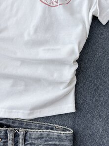 Tween Girl Printed Knit White Polo Collar Casual Short Sleeve T-Shirt - White - View 6
