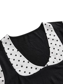 ROMWE Kaos Wanita Ukuran Besar Seksi Gaya Milenium Y2K dengan Motif Cetak Penuh, Lengan Mengembang, dan Desain Ruffle, Kerah 2 in 1. - Hitam - View 3