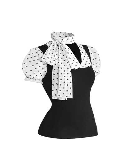 Maglietta da donna taglie forti sexy stile Y2K Millennium con stampa integrale, maniche a sbuffo, design con volant e scollo 2 in 1