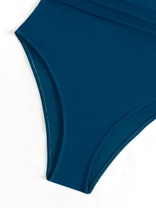 Swim Basics 女士纯色露背挂脖连体泳衣，适合海滩度假 - 水鴨藍 - 查看 7