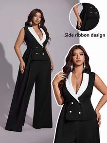 Viva Relle Frühling/Sommer Lässig Urlaub Minimalistisch Elegant Raffiniert Mode Nische Design Neu Must-Have Alltagskleidung Business Pendeln Büro Schwarz High-End Sexy Damen Große Größen Anzug Set - Schwarz und Weiss - Übersicht 2