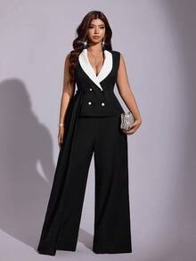 Viva Relle Frühling/Sommer Lässig Urlaub Minimalistisch Elegant Raffiniert Mode Nische Design Neu Must-Have Alltagskleidung Business Pendeln Büro Schwarz High-End Sexy Damen Große Größen Anzug Set - Schwarz und Weiss - Übersicht 6