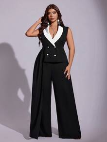 Viva Relle Frühling/Sommer Lässig Urlaub Minimalistisch Elegant Raffiniert Mode Nische Design Neu Must-Have Alltagskleidung Business Pendeln Büro Schwarz High-End Sexy Damen Große Größen Anzug Set - Schwarz und Weiss - Übersicht 4