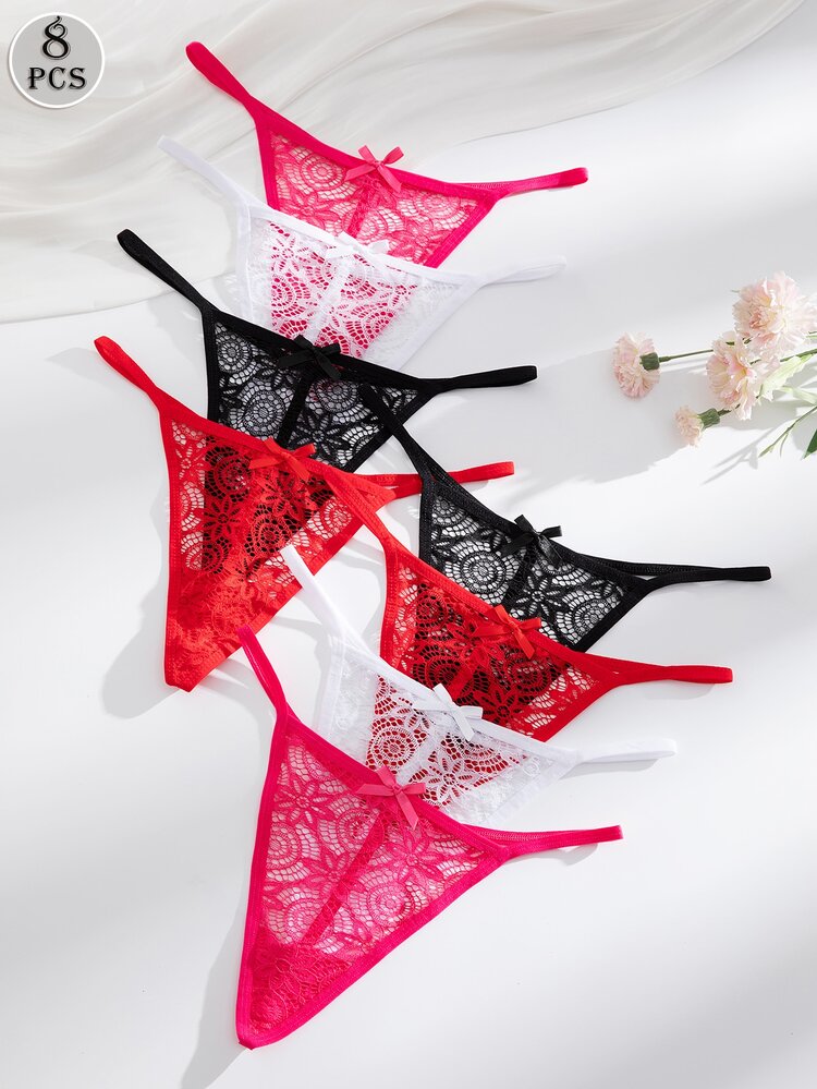 Snug Zone 8pcs/Set Lace Sexy Thong Panties For Women - Multicolor - View 3