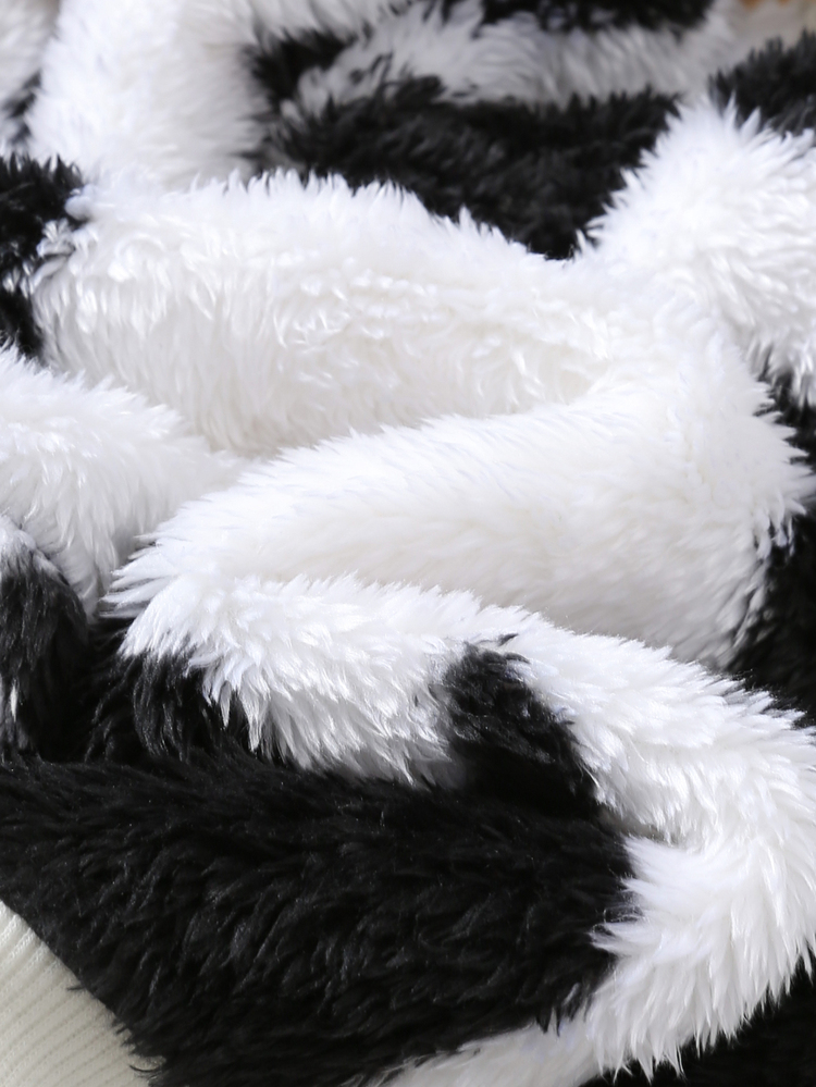 Cozy Pixies Setelan Pakaian Luar Bayi Perempuan: Jaket Fleece Berkerudung Musim Gugur/Musim Dingin dan Celana Panjang Penutup Perut, Motif Sapi Lucu, 2 Potong - Hitam dan Putih - View 8