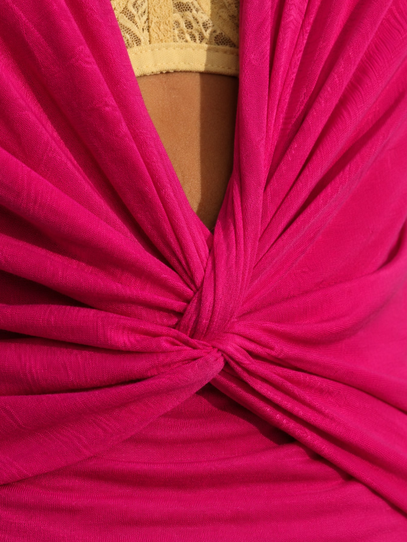 Hot Pink Cowl Neck With Gathered Twist Top, view 6