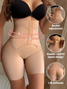 SHEIN Women's Slimming Body Shaper Pants, Figure Sculpting, High Waist, Tummy Control - Khaki - View 8