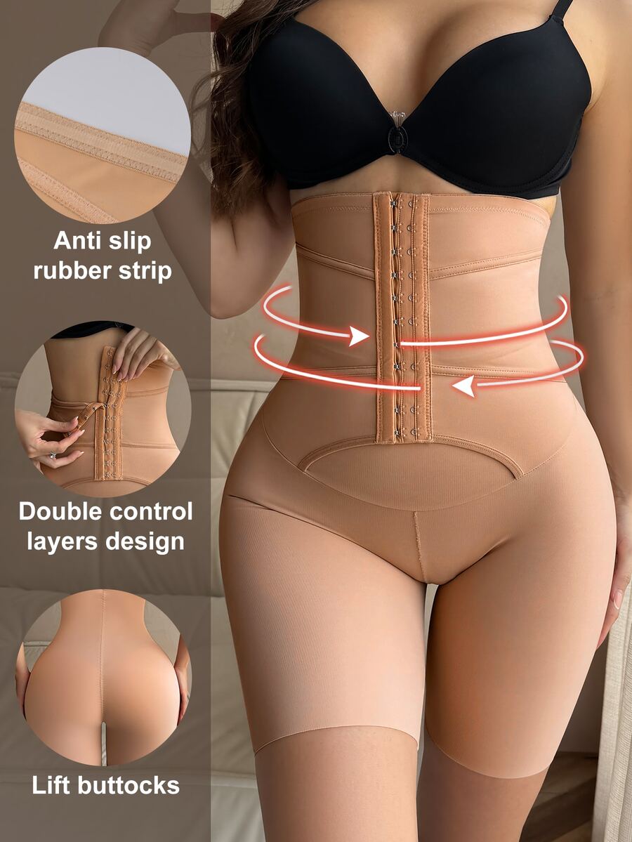 SHEIN Women's Slimming Body Shaper Pants, Figure Sculpting, High Waist, Tummy Control - Khaki - View 1