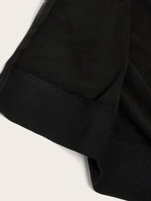 SHEIN ICON 休闲复古风运动字母刺绣贴布装饰女复古修身毛领连帽外套，适合秋冬，朋克风，赛车风，百搭 - 黑色 - 查看 8