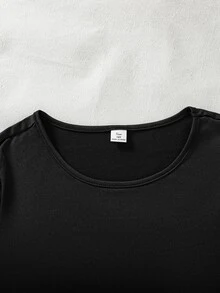 SHEIN 青少年夏季運動時尚鏤空短袖花卉圖案假口袋休閒街頭風Y2K褲子兩件套 派對穿搭 黑色灰色 - 黑色 - 查看 4