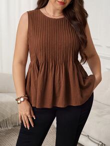 SHEIN LUNE Plus Size Women's Solid Color Casual Versatile Daily Wear Top - Brown - View 8