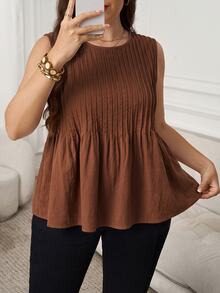 SHEIN LUNE Plus Size Women's Solid Color Casual Versatile Daily Wear Top - Brown - View 7