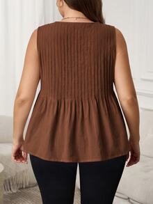 SHEIN LUNE Plus Size Women's Solid Color Casual Versatile Daily Wear Top - Brown - View 2
