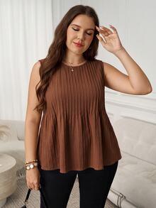 SHEIN LUNE Plus Size Women's Solid Color Casual Versatile Daily Wear Top - Brown - View 6