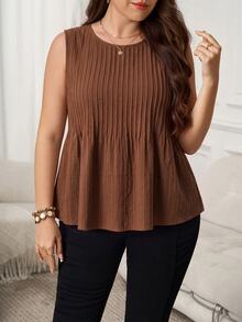 SHEIN LUNE Plus Size Women's Solid Color Casual Versatile Daily Wear Top - Brown - View 3