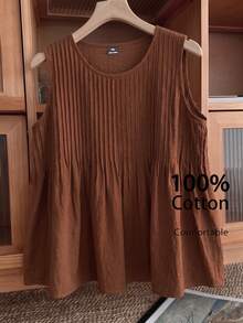 SHEIN LUNE Plus Size Women's Solid Color Casual Versatile Daily Wear Top - Brown - View 1