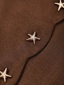 Poéselle 女款休閒復古優雅海星鈕扣襯衫，秋季夜生活約會咖啡棕色 - 巧克力棕 - 查看 5