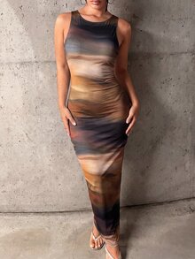 SHEIN ICON 扎染印花修身长裙 - 彩色 - 查看 6