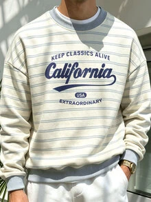 Claim Dot Men's Letter Stripe Print Crew Neck Long Sleeve Casual Sweatshirt - Multicolor - View 4