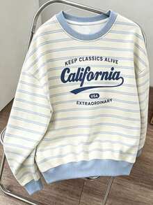 Claim Dot Men's Letter Stripe Print Crew Neck Long Sleeve Casual Sweatshirt - Multicolor - View 2