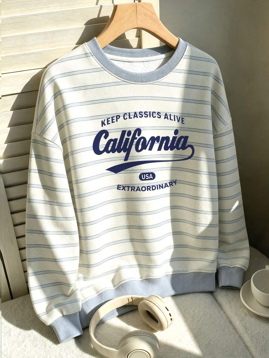Claim Dot Men's Letter Stripe Print Crew Neck Long Sleeve Casual Sweatshirt - Multicolor - View 1
