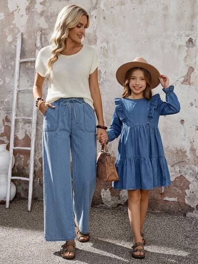 Emery Rose Kids Emery Rose Kids Tween Girl Tween Girl Ruched Casual Everyday Summer Denim Dress