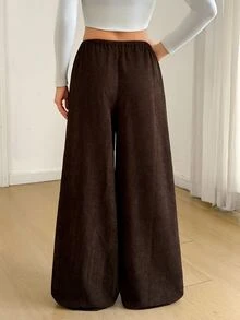 SHEIN Tall 女款休閒寬腿長褲，秋冬款 - 咖啡棕 - 查看 2