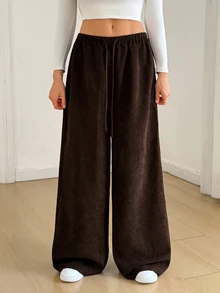 SHEIN Tall 女款休閒寬腿長褲，秋冬款 - 咖啡棕 - 查看 7
