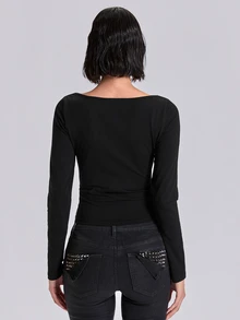 ACID BLVD Women's Autumn Fashion Metal Eyelet Decor Top - Black - View 5