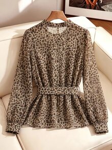SHEIN Clasi Women's Polka Dot Print Tie Bow Collar Long Sleeve Blouse For Commute And Daily Wear - Multicolor - View 2