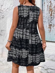SHEIN LUNE Plus Size Women's Summer Asymmetrical Line Gradient Print Sleeveless Dress, Plus Size A-Line Silhouette, Vacation/Holiday Dress - Multicolor - View 2