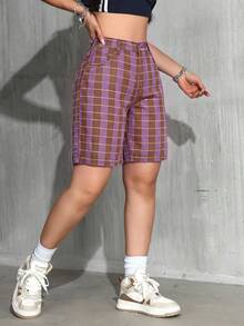 Jeanoix 牛仔女郎大尺碼女款春季格紋印花設計無彈力時尚七分褲 春季女裝套裝 - 彩色 - 查看 5