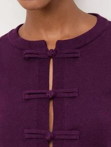 Maija Women's Solid Color Long Sleeve Casual Frog Button Front Cardigan - Purple - View 8