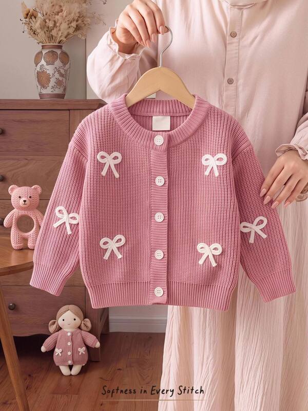 Cozy Pixies كارديجان للبنات الصغيرات بفيونكة أمامية وأزرار