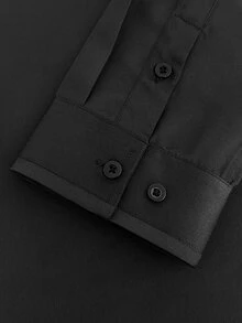 Manfinity Mode Manfinity Men's Black Twill Fabric Long‑Sleeve Button‑Up Shirt With Mandarin Collar, Smart‑Casual Dress Shirt Fall Business Daily Wear, Formal - Black - View 7