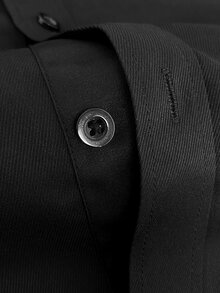 Manfinity Mode Manfinity Men's Black Twill Fabric Long‑Sleeve Button‑Up Shirt With Mandarin Collar, Smart‑Casual Dress Shirt Fall Business Daily Wear, Formal - Black - View 6