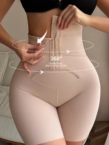 SHEIN 女士弹力腹部瘦身连身裤，紧身塑身裤 - 杏色 - 查看 5