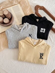 SHEIN 3件組兒童青少年男孩休閒百搭款黑色灰色卡其色多色連帽套頭衛衣，適合通勤、上學、日常休閒外出、運動，秋冬穿著 - 彩色 - 查看 5