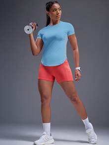 Powerista Women's Solid Color Round Neck Fitted Casual & Sports Short Sleeve T-Shirt - Baby Blue - View 7