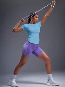 Powerista Women's Solid Color Round Neck Fitted Casual & Sports Short Sleeve T-Shirt - Baby Blue - View 4