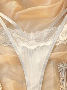 DelicateAllure 女士纯色简约时尚蕾丝拼接丁字裤，休闲日常穿着 - 白色 - 查看 3