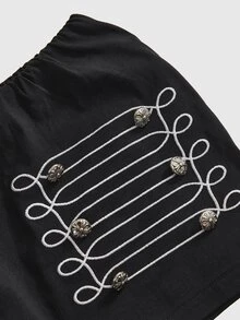 ACID BLVD Summer All-Season Casual Y2K Napoleon Military Style Embroidered Low Waist Bodycon Mini Skirt - Black - View 2